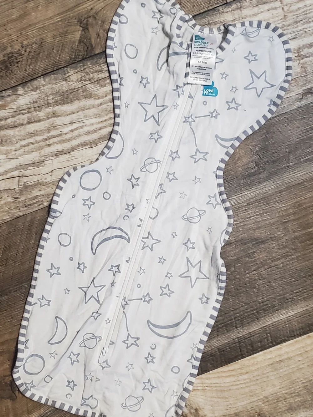 Love to dream White Sleep Sack with Gray Star & Moon Print -newborn